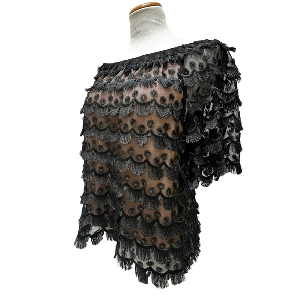 Trina Turk Tops - Trina Turk off the shoulder lacy tasseled blouse Size Large
